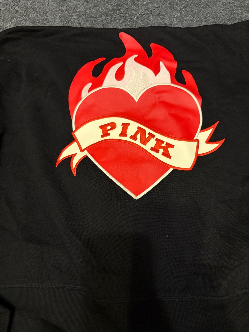 PINK Victoria's Secret Black Hoodie with Red Heart Flame Graphic and Pant set
